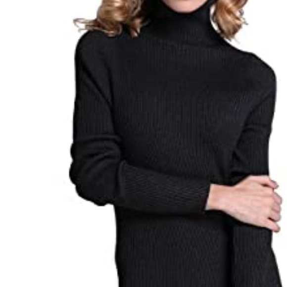 Women's Turtleneck Ribbed Elbow Long Sleeve Knit Sweater Dress - Picture 1 of 8